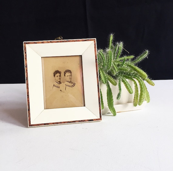 Antique / framed picture / frame made of horn / sisters portrait / black and white / wall decoration