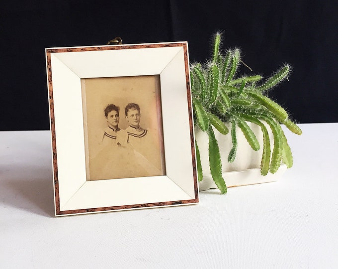 Antique / framed picture / frame made of horn / sisters portrait / black and white / wall decoration