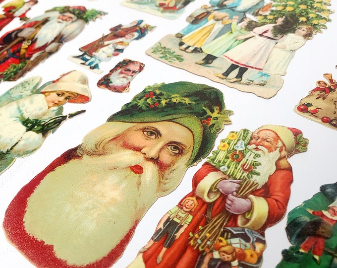 Antique glossy pictures, wafers, "Christmas" Santa Claus, Santa Claus, XXL size / scrapbooking / set 5