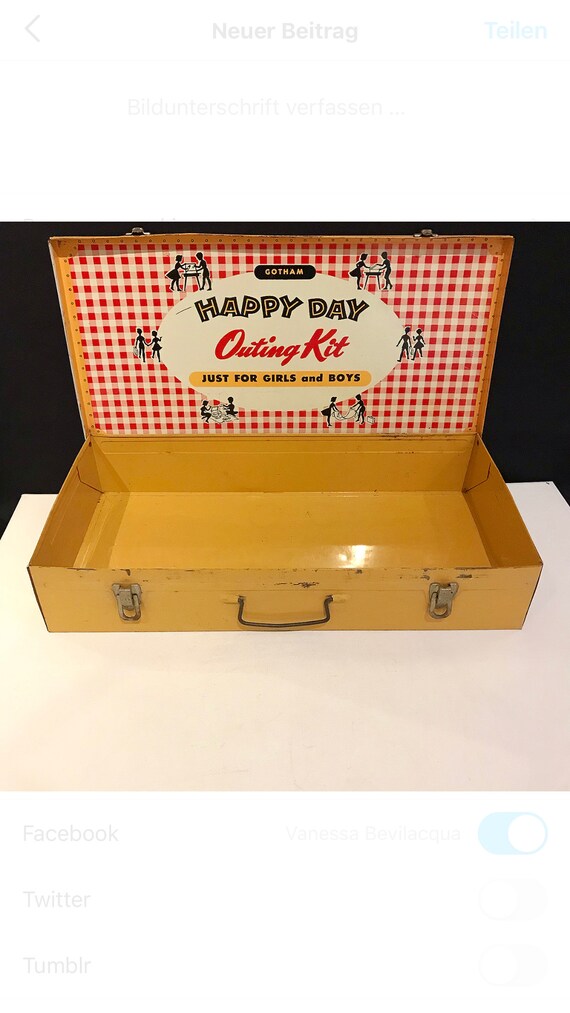 Vintage 50's Gotham Happy Day "Outing Kit" just for girls and boys / picnic tin case / children's toy, tin / retro