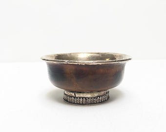 Antique tea bowl made of root wood, Tibetan silver, Tibetan bowl for tea