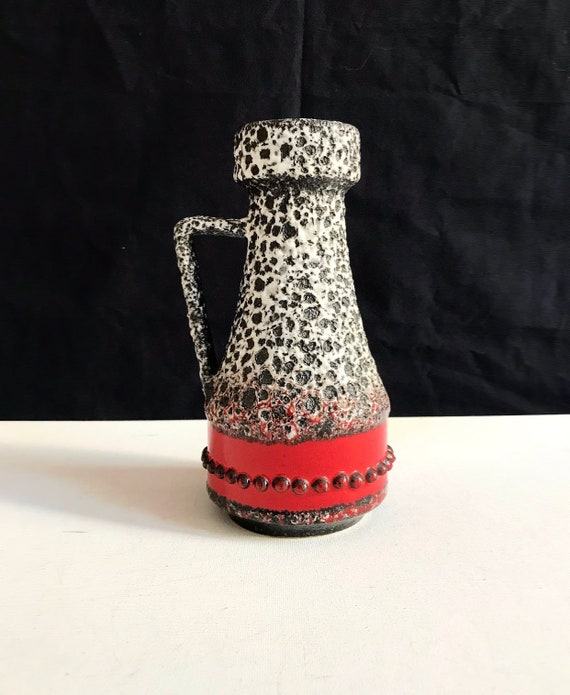 Mid Century Fat Lava "Schlossberg" ceramic vase / model 283-20 / West Germany Pottery / red-black-white / vintage
