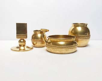 Antique Art Deco Smoking Set - Matchbox Holder, Cigarette Storage, Ashtray made of Brass / Tobacciana