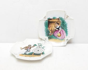 Antique Biedermeier porcelain ashtray, erotica, "Bra träffadt", Sweden circa 1900, collector's plate