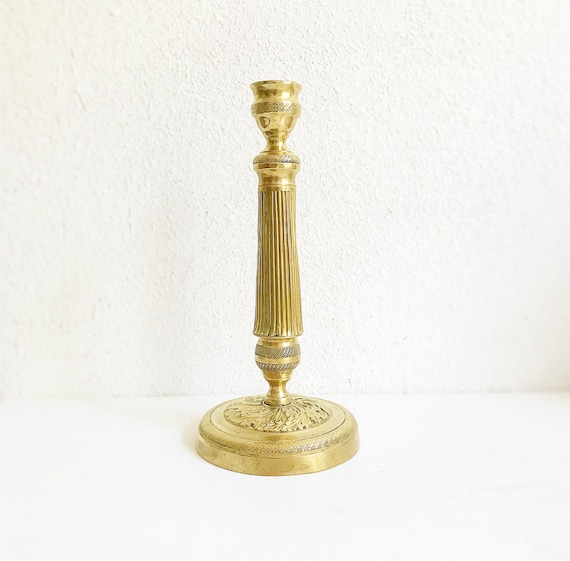 Antique Empire candle holder, chiselled candlestick, 19th century / brass, bronze / Art Nouveau