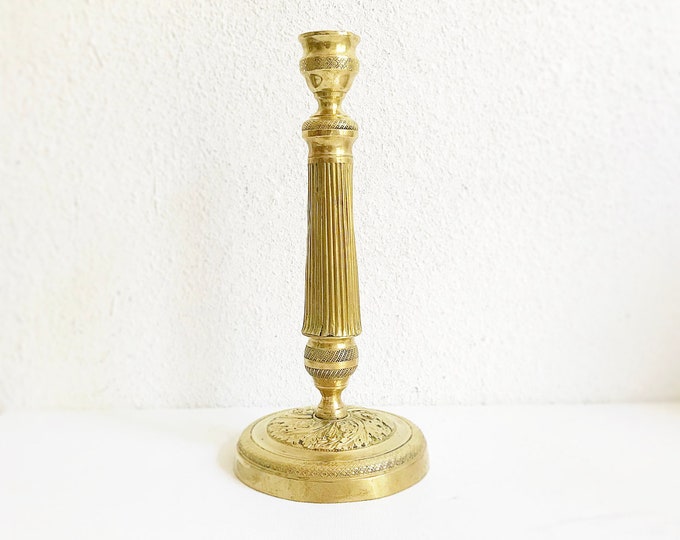Antique Empire candle holder, chiselled candlestick, 19th century / brass, bronze / Art Nouveau