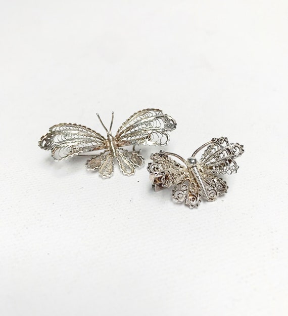 Broche Ancienne En Argent - Modèle Papillon Filigrane, Occasion, Pièce Vintage