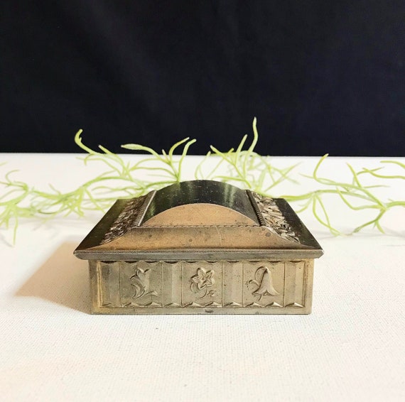 Antique Art Nouveau "Dralle" lidded box, soap box / bronze color casket with flower motif / Georg Dralle tin box