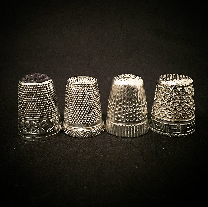 Antique Art Deco Art Nouveau 800,925,935 silver thimble thimbles with glass trim relief pattern thimble collectors