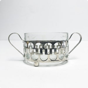 Antique Art Deco / Handle bowl with glass insert / Vintage offering bowl