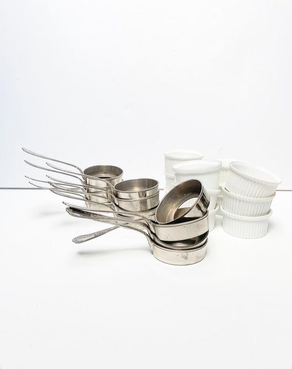 Antique soufflé molds with holder, Rosenthal porcelain, cocotte molds, ramekins