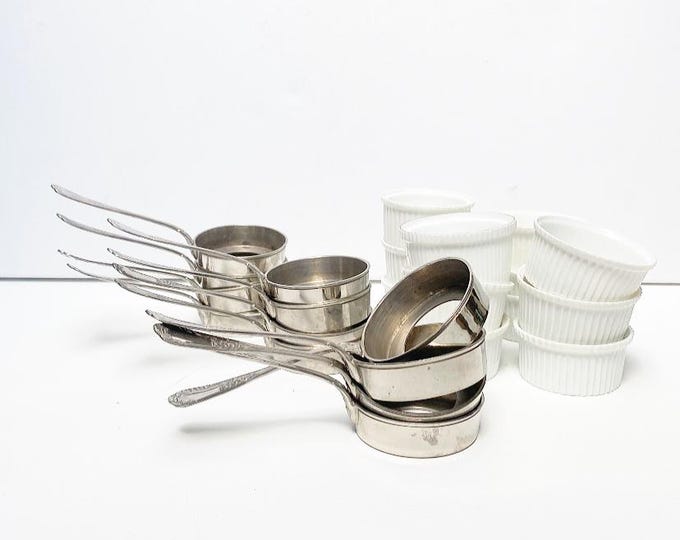 Antique soufflé molds with holder, Rosenthal porcelain, cocotte molds, ramekins