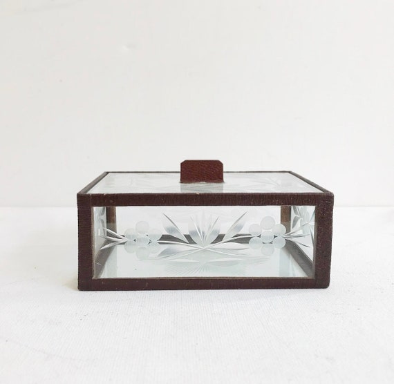 Antique Art Deco hand cut glass casket / box / jewelry box, art, handmade / lidded box