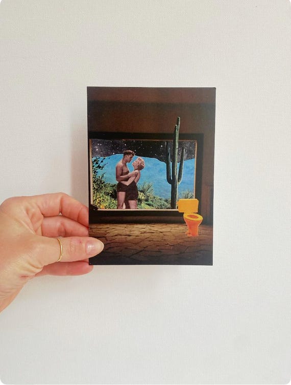 Postcard "Griff ins Klo", (bad choice) artist postcard, collage, postcard with message