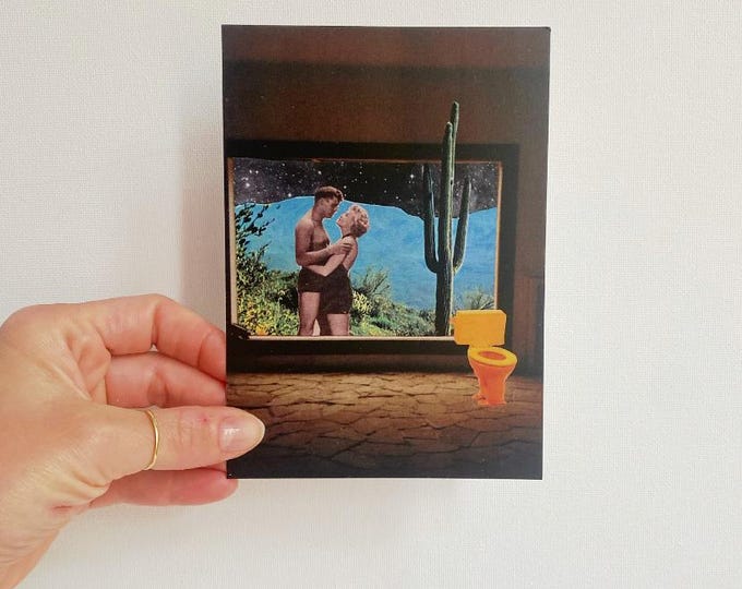 Postcard "Griff ins Klo", (bad choice) artist postcard, collage, postcard with message