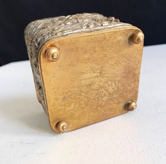 Antique brass pocket watch glass jewelry box on feet … Gem