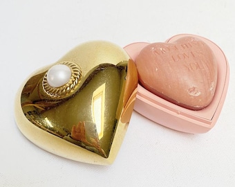 Vintage Original Moschino Soap / Heart Tin, pink-gold / Heart Soap Bar