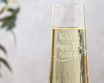 18th Birthday Champagne Glass - 18th Birthday Gifts for Girls - Engraved Champagne Flute Keepsake for Milestone Birthdays - 18th Gifts