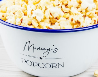 Personalised Enamel Popcorn Bowl, Personalized Gifts, Housewarming Gift, Enamelware, Personalized Gifts for Mom, Wedding Gift, Sister gift