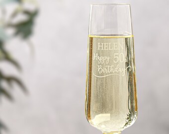 50th Birthday Champagne Glass - 50th Birthday Gift for Women - Engraved Champagne Flute Keepsake for Milestone Birthdays - 50th Gifts