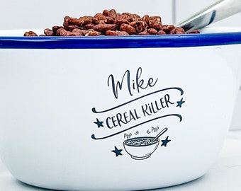 Personalised Cereal Killer | Engraved Enamel Breakfast Bowl | Personalized Cereal Bowl | Personalized Cereal Bowl