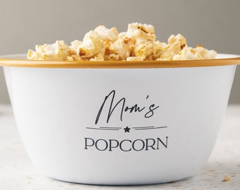 Custom Popcorn Bowl - Personalized Gift - Family Movie Night Enamel Popcorn Bowl - Personalised Bowl for Popcorn Lover - Movie Snack Bowl