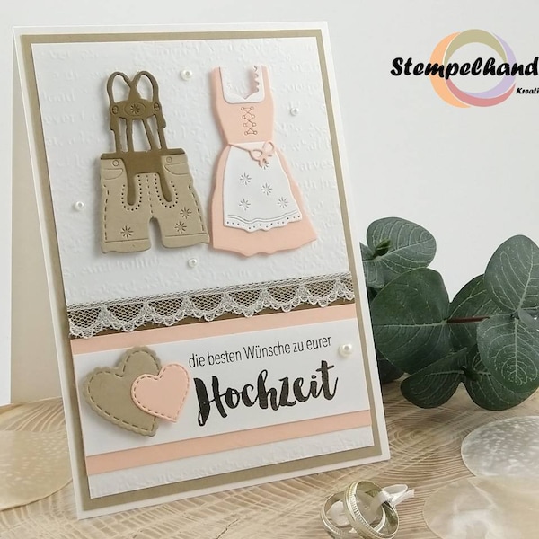 Karte zur Hochzeit bayrisch Trachten  mit Dirndl und Lederhose inkl. Umschlag