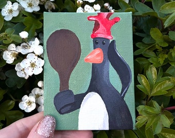 Wallace & Gromit: The Wrong Trousers, Feathers McGraw  - handmade mini painting, novelty gift