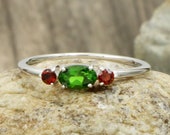 AAA Chrome Diopside and natural red garnet Engagement ring in 14 kt white gold Christmas gift women ring ring for her gift wedding gift