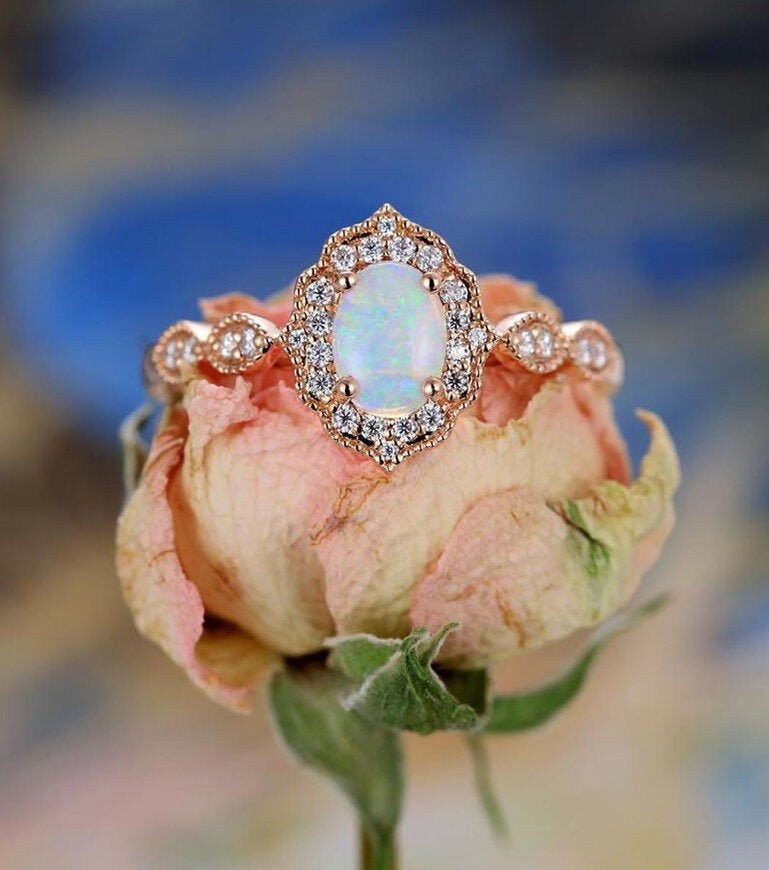 Natural Ethiopian Opal and Natural White Diamond image 0