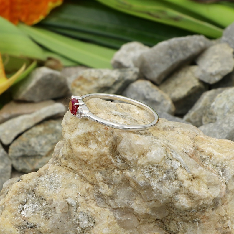 Natural Ruby and natural white diamond Engagement ring in 14kt solid white gold gift for her ring Christmas gift promise ring floral ring.
