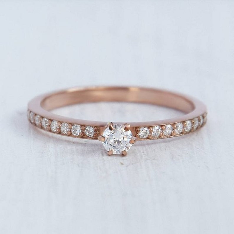 women gift jewellery wedding anniversary gift Natural white Topaz Engagement ring in 14kt solid rose gold ring for her gift promise ring