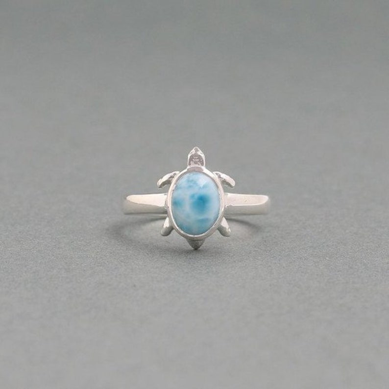 AA larimar 1.20 ct gemstone handmade turtle women solitaire zodiac ring in 925 sterling silver perfect gift for women wedding birthday