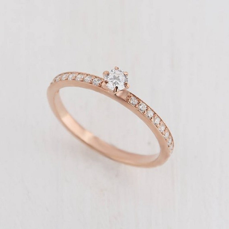 women gift jewellery wedding anniversary gift Natural white Topaz Engagement ring in 14kt solid rose gold ring for her gift promise ring