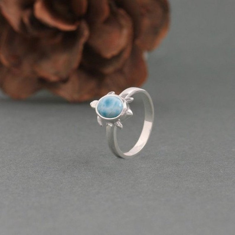 AA larimar 1.20 ct gemstone handmade turtle women solitaire zodiac ring in 925 sterling silver perfect gift for women wedding birthday