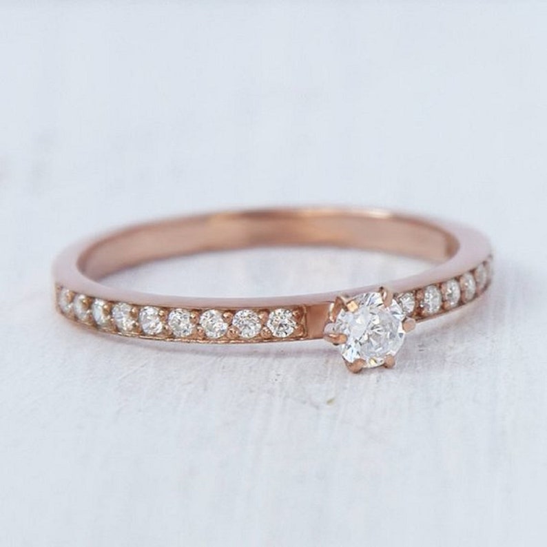 women gift jewellery wedding anniversary gift Natural white Topaz Engagement ring in 14kt solid rose gold ring for her gift promise ring
