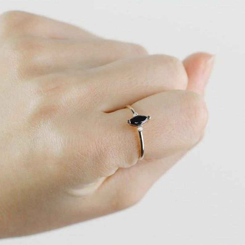minimalist engagement ring jewellery anniversary gift solitaire ring promise ring gift gift for her. Natural black onyx diamond ring