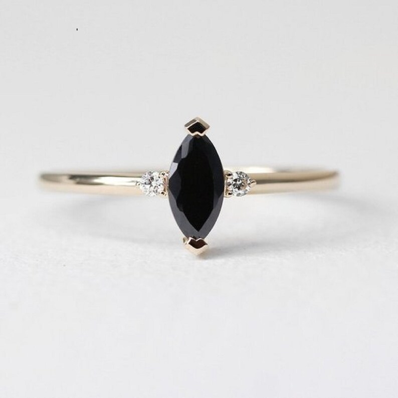 minimalist engagement ring jewellery anniversary gift solitaire ring promise ring gift gift for her. Natural black onyx diamond ring