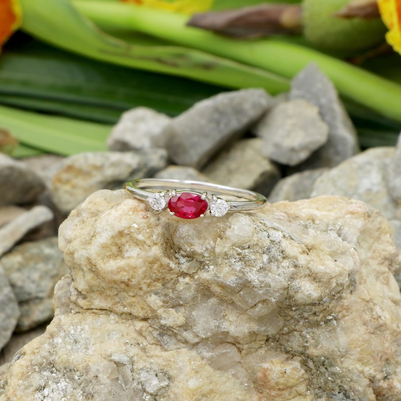 Natural Ruby and natural white diamond Engagement ring in 14kt solid white gold gift for her ring Christmas gift promise ring floral ring.