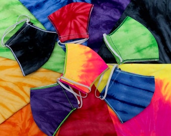 Funky Kleurrijke Tie Dye Gezichtsbedekkende masker, 3 laag 100% katoen met niet geweven filter