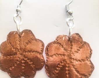 Handcrafted Copper textured Floral Dangle Earrings