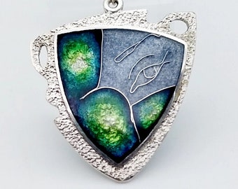 Cloisonne enamel pendant,handmade jewelry.Artisan silver pendant