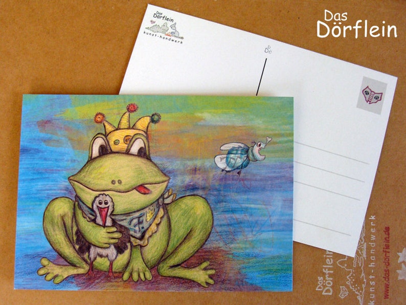 Froschkönig Storch Fliege Postkarte Bild 1