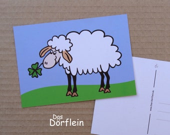 Postkarte - Schaf Kleeblatt - Recycling A6
