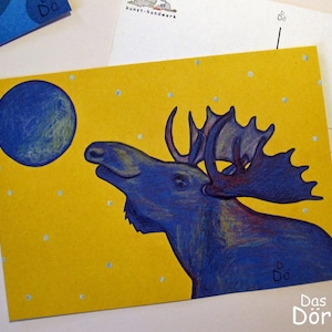 Elch mit Mond - Postkarte recycling, A6