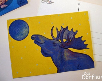 Moose with Moon postcard recycling, A6