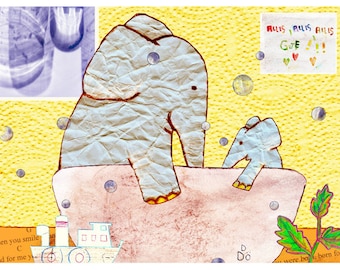 2 Elefanten - Postkarte / Karte zur Geburt