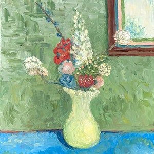 French Flowers- original impressionist oil painting/canvas, fine art Van Gogh style still life flowers vase rare modern unique Paris floral