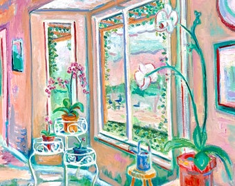 Riego V- Pintura fauvista original, quinta de la serie. Amor creación generaciones familia en un sentido floral Flores expresionistas estilo Matisse