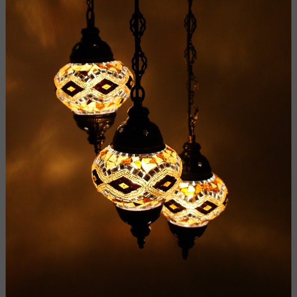 Lampe mosaïque Mosaïque - Lampe suspendue 3 Lampe orientale en verre Lampes en mosaïque marocaine turque Samarkand-Lights Plafonnier doré